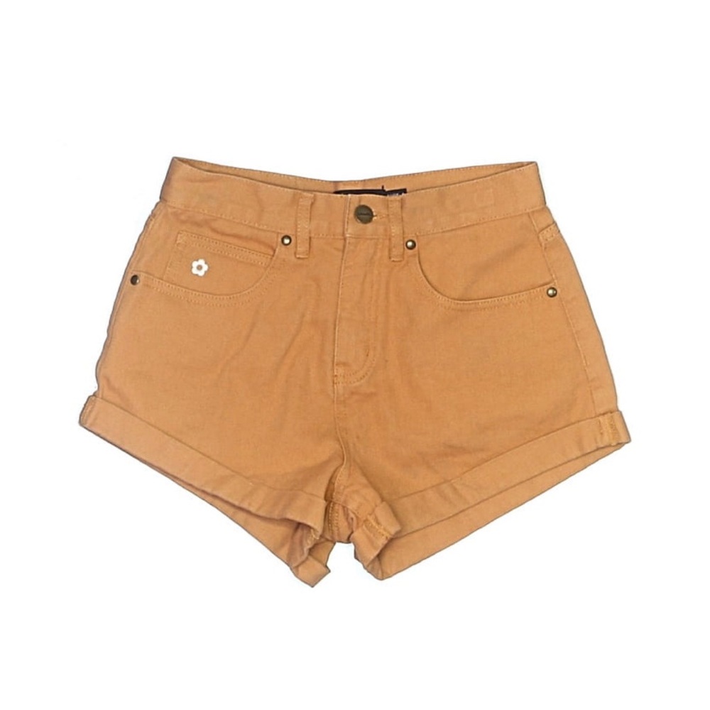 Afends High-Rise Rolled Hem Jean Shorts in Tan